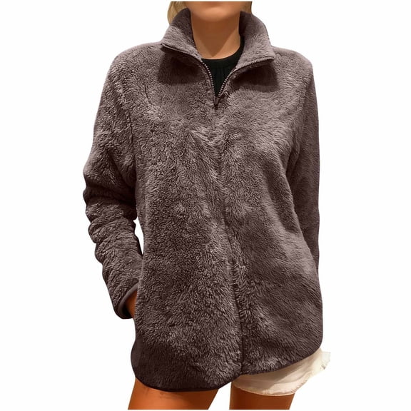 Turilly Women's Winter Fuzzy Fleece Sherpa Pullovers Casual Warm Long-Sleeved Fleece Zip-Up Sweatshirts