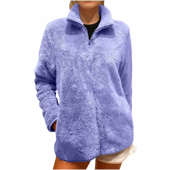 Turilly Women's Winter Fuzzy Fleece Sherpa Pullovers Casual Warm Long-Sleeved Fleece Zip-Up Sweatshirts