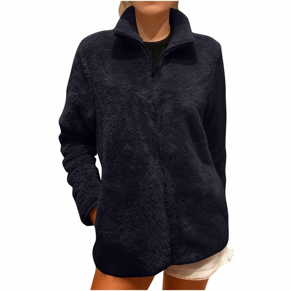 Turilly Women's Winter Fuzzy Fleece Sherpa Pullovers Casual Warm Long-Sleeved Fleece Zip-Up Sweatshirts