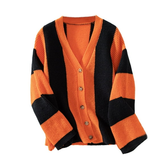 Turilly Women's Winter Loose Contrast Color Knitted Sweaters Long Sleeve Cardigan Top Sweater