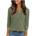 thumbnail image 1 of Turilly Women's Winter Sweaters Casual Solid Color V-Neck Button Knitted Striped Brushed Loose Sweater Three-Quarter Sleeve Top, 1 of 5
