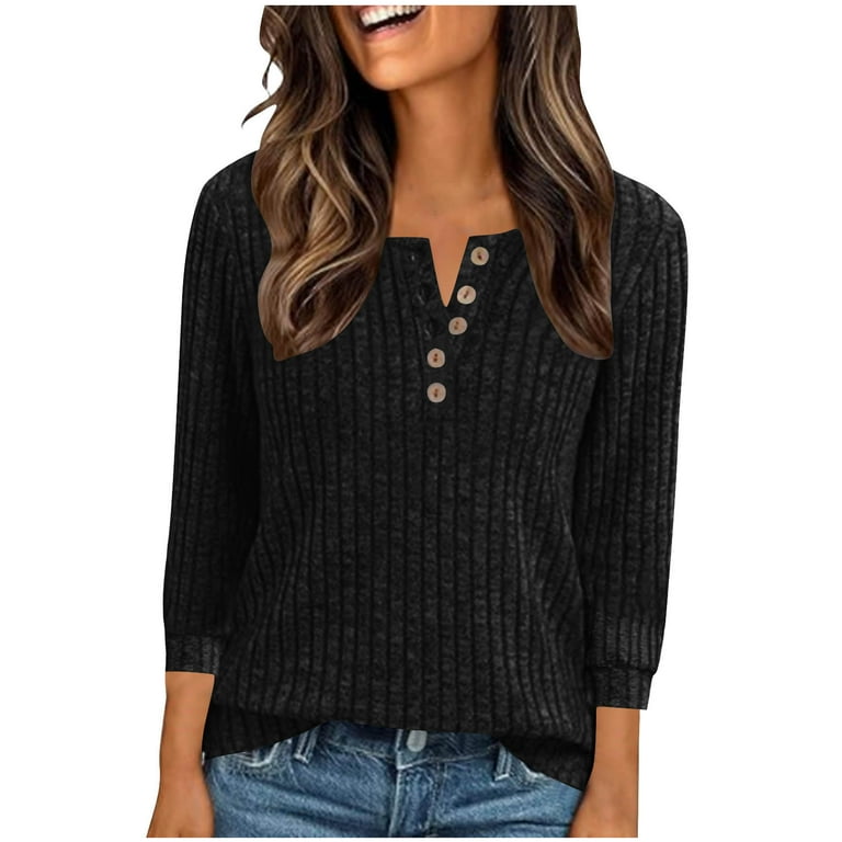Turilly Women's Winter Sweaters Casual Solid Color V-Neck Button