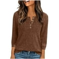 thumbnail image 1 of Turilly Women's Winter Sweaters Casual Solid Color V-Neck Button Knitted Striped Brushed Loose Sweater Three-Quarter Sleeve Top, 1 of 5