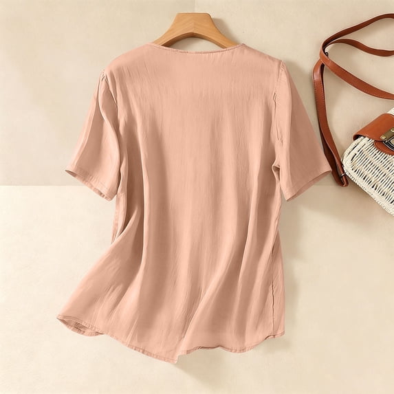Turilly Womens Basic Shirts Top Women's Casual Fashion Solid Color Summer V-Neck Short Sleeve Blouses