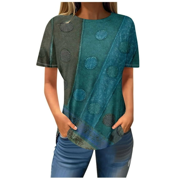 Turilly Womens Blouses And Tops Dressy Women Casual Printed Short Sleeve Round-Neck Pullover Blouse T-Shirt Tops