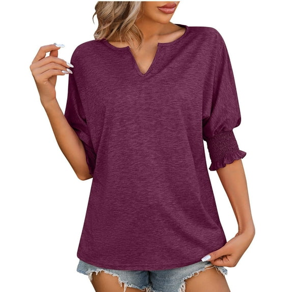 Turilly Womens Blouses And Tops Dressy Women's Casual Solid Color V Neck Short Sleeve Tops Blouses T-Shirt