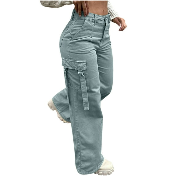 Turilly Womens Cargo Pants Fashion Women Solid Pants Casual Ladies Wide Leg Trousers With Pocket