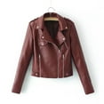 thumbnail image 1 of Turilly Womens Casual Solid Color Lapel Zipper Long Sleeve Leather Jacket Coat Tops Blouse, 1 of 1