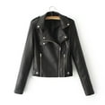 thumbnail image 1 of Turilly Womens Casual Solid Color Lapel Zipper Long Sleeve Leather Jacket Coat Tops Blouse, 1 of 4