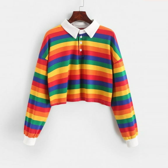 Turilly Womens Color Stripe Button Long Sleeve Pullover Hoodies Sweatshirt Tops Blouse