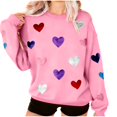 thumbnail image 1 of Turilly Womens Crew Neck Sequined Heart Print Sweatshirts Long Sleeve Top Sweatshirt No Hood Sweatshirt Women Top Pink S, 1 of 6