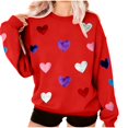 thumbnail image 1 of Turilly Womens Crew Neck Sequined Heart Print Sweatshirts Long Sleeve Top Sweatshirt No Hood Sweatshirt Women Top Red XXL, 1 of 6