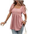 thumbnail image 1 of Turilly Womens Eyelet Embroidery Square Neck Blouses Summer Ladies Button Front Short Sleeve Loose Casual Tunic Tops, 1 of 6