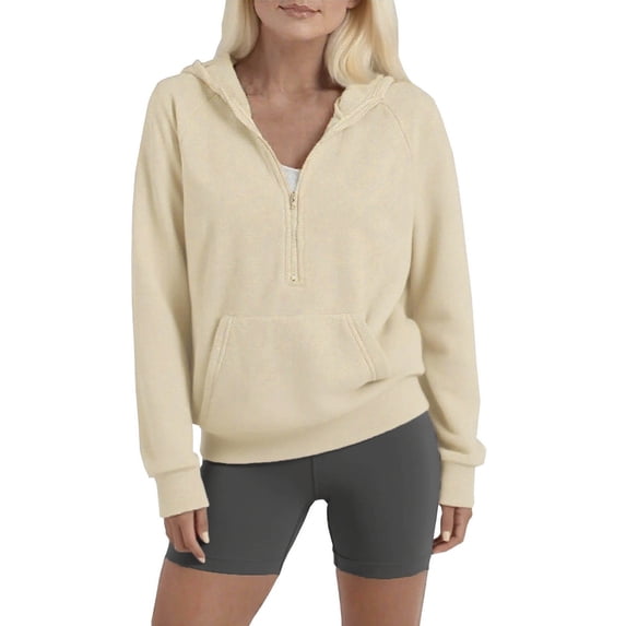 Turilly Womens Fuzzy Fleece Sherpa Pullovers Women's Loose Colored Fleece Half-Zip Raglan Long-Sleeved Hooded Sweatshirt