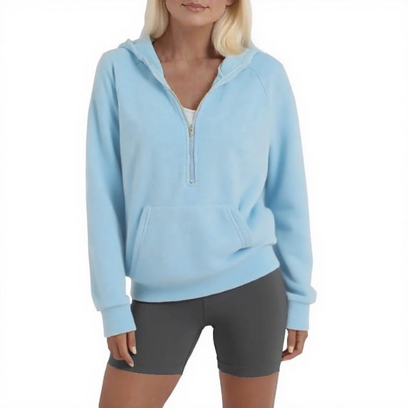 Turilly Womens Fuzzy Fleece Sherpa Pullovers Women's Loose Colored Fleece Half-Zip Raglan Long-Sleeved Hooded Sweatshirt