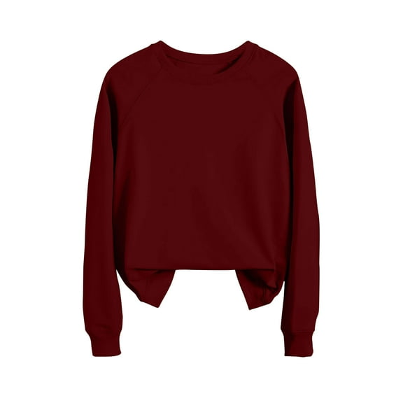 Turilly Womens Hoodless Sweathirts Women's Solid Color Shoulder Long Sleeved Hoodie Sweatshirt Round Neck Top