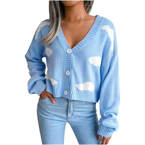 Turilly Womens Jackets Ladies Women Fashion Casual Baiyun Knitted Cardigan Loose Long Sleeve Sweater