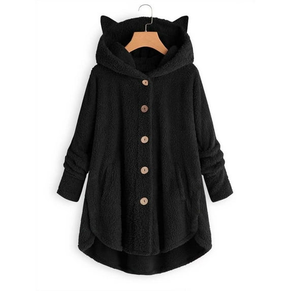Turilly Womens Jackets Ladies Women Plus Size Button Plush Tops Hooded Loose Cardigan Wool Coat Winter Jacket