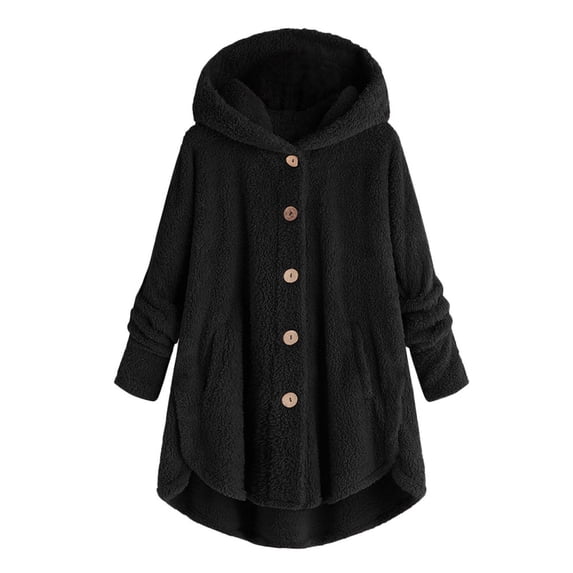 Turilly Womens Jackets Ladies Women Plus Size Button Plush Tops Hooded Loose Cardigan Wool Coat Winter Jacket