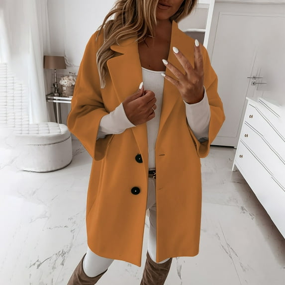 Turilly Womens Jackets Ladies Women's Fashion V-Neck Solid Color Long Sleeve Hoodless Casual Outwear