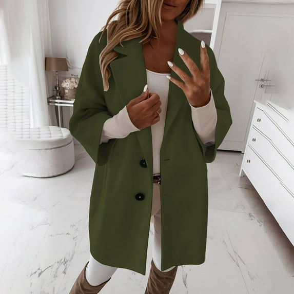 Turilly Womens Jackets Ladies Clearance, Women's Fashion V-Neck Solid Color Long Sleeve Hoodless Casual Outwear
