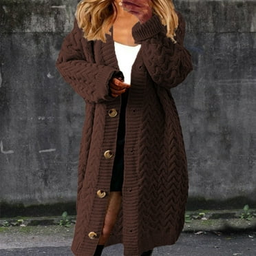 Turilly Womens Jackets Ladies Women's Knitwear Loose Mid-length Irregular Lapel Sweater Cardigan