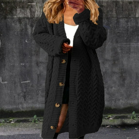 Turilly Womens Jackets Ladies Women's Knitwear Loose Mid-length Irregular Lapel Sweater Cardigan