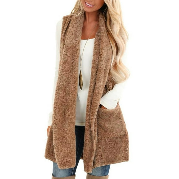 Turilly Womens Jackets Ladies Women's Sleeveless Faux Fur Cardigan Fluffly Vintage Shaggy Vest Jacket Long Coat