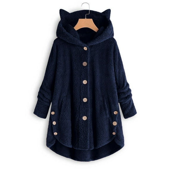 Turilly Womens Jackets Ladies Women Button Coat SolidTops Hooded Pullover Loose Sweater Blouse Plus Size