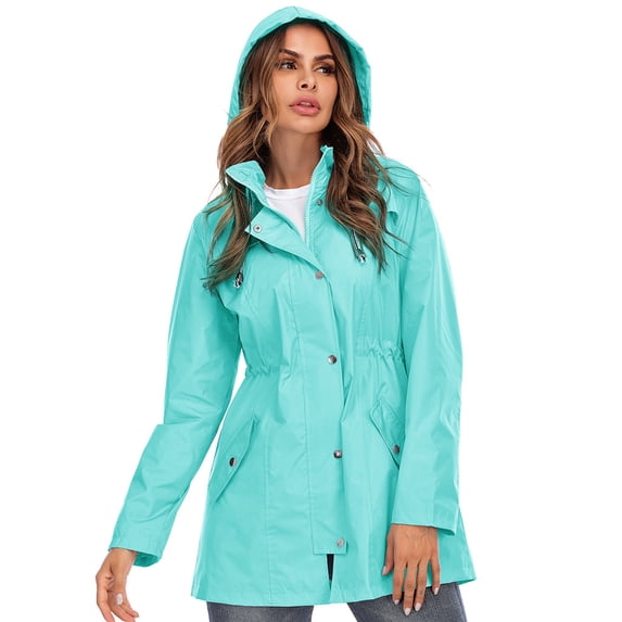Turilly Womens Jackets Ladies Women Hooded Waterproof Zipper Mid-length Windproof Waterproof Raincoat Jacket