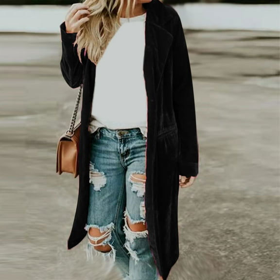 Turilly Womens Jackets Ladies Women Solid Color Casual Long Sleeve Pocket Mid-Length Cardigan Tops Blouse A Buckle Coat