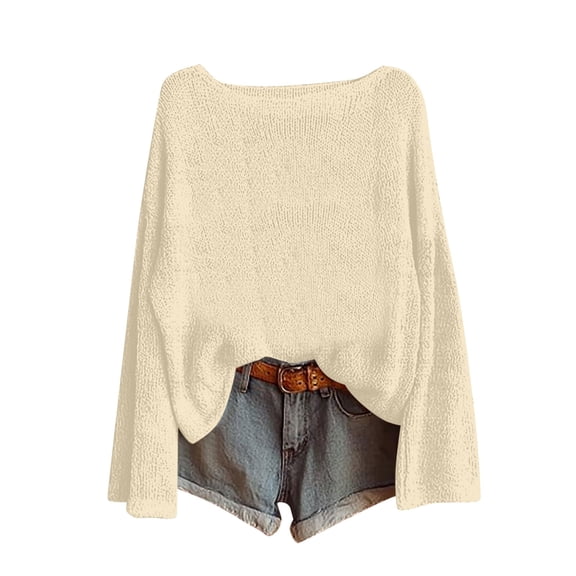 Turilly Womens Knitted Pullover Fall Fashion Crochet Tops Hippie Clothes Women's Solid Casual Round Neck Long Sleeve Pullover Sweaters
