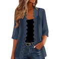 thumbnail image 1 of Turilly Womens Lace Trim Chiffon Open Front Cardigans 3/4 Sleeve Casual & Lightweight Tops Cardigan Layering Shrug Navy S, 1 of 6