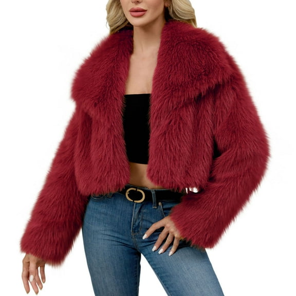 Turilly Womens Ladies Warm Faux Furry Long Coats Jacket Winter Solid Turn Down Collar Outerwear