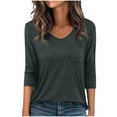 thumbnail image 1 of Turilly Womens Loose Fit Pocket Tunic Tops Fashion Ladies Casual Solid Color Pleated 3/4 Sleeve V-Neck Blouses Top, 1 of 6