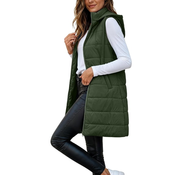 Turilly Womens Mid-Length Puffer Vests Sleeveless Hooded Down Jacket Fall Winter Casual Loose Outerwears with Pocket