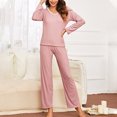 thumbnail image 1 of Turilly Womens Pajama Sets Cleaance Women's Two Piece Outfits Long Sleeve Solid Color Tops With High Waist Pants Comfortable Pajama Sets, 1 of 6