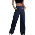 thumbnail image 1 of Turilly Womens Pants Women's Casual Elastic Button Pocket High Waist Drawstring Wide Leg Workwear Pants, 1 of 7
