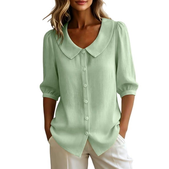 Turilly Womens Peter Pan Collar Cardigans with Button Front And Puff Short Sleeves For Summer Casual Wear