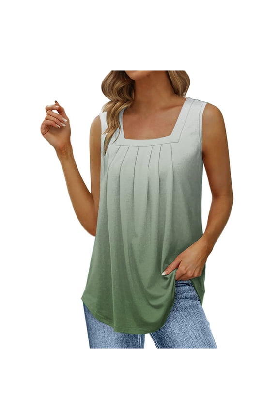 Womens Plus Size Women's Fashion Solid Color Square-neck Comfortable Loose T-Shirt Sleeveless Blouse Casual Tops