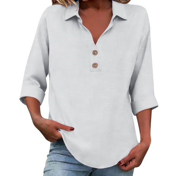 Turilly Womens Relaxed Fit Henley Blouse Fashion Women's Summer V-Neck Casual 3/4 Sleeve Collared Tunic Tops