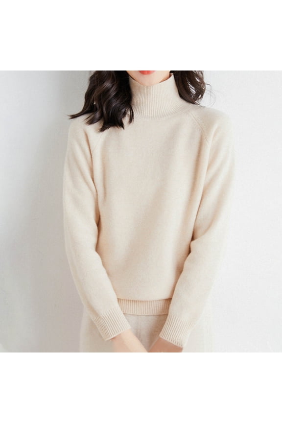 Womens Solid Color Shoulder High Neck Thick Loose Top High Neck Sweater