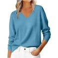 thumbnail image 1 of Turilly Womens Solid Long Sleeve V-Neck Fall Sweaters Casual Classic Soft Loose Basic Pullover Top, 1 of 5