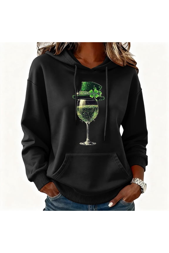 Womens St. Patrick's Day Hoodies Green Clover Graphic Tops Loose Tie-Dye Printed Buttoned Long Sleeve Sweatshirt Tops