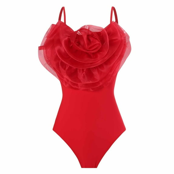 Turilly Womens Swimsuits Ladies Fashion Solid Color Flounce Tight Fitting Bikini Sexy Women's One-Piece Swimsuit