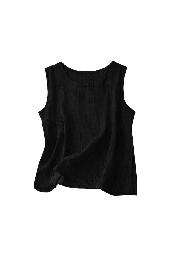 Womens Tank Top Loose Fit Fashion Ladies Leisure Round Neck Solid Blouse Sleeveless Summer Tops
