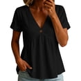 thumbnail image 1 of Turilly Womens V-Neck Short Sleeve Tops with Decorative Button Casual Solid Color T-Shirt, 1 of 6