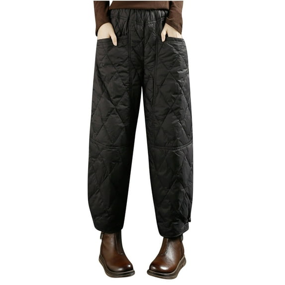 Turilly Womens Winter Pants Women's Loose And Casual Solid Color Diamond Checkered Elastic Waist Warm Jacket Cotton Wide Leg Cotton Pants