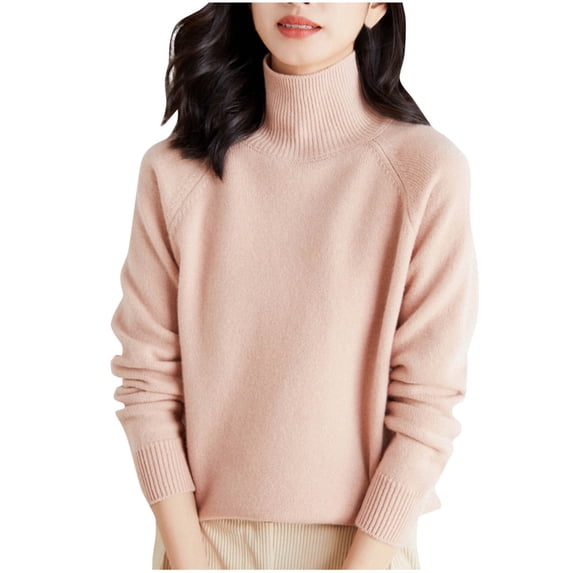 Turilly womens sweaters under $10 Womens Solid Color Shoulder High Neck Thick Loose Top High Neck Sweater