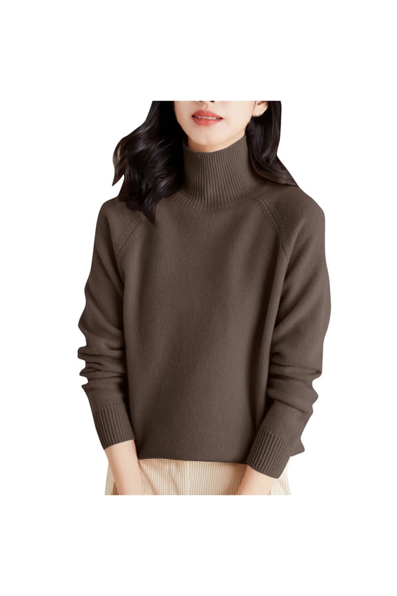 womens sweaters under $10 Womens Solid Color Shoulder High Neck Thick Loose Top High Neck Sweater